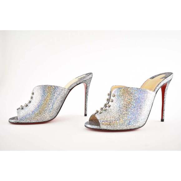 Christian Louboutin Predumule 100 Silver Nappa Mica Backless Mule Heel Pump 36.5 - Picture 9 of 12